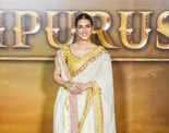 ​Kriti Sanon looks breathtaking in a 24-carat gold printed saree at the trailer launch of Adipurush