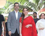 Esha Deol stuns in a red saree at the launch of a jewellery store