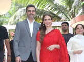 Esha Deol stuns in a red saree at the launch of a jewellery store