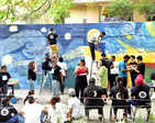 40 artistes recreate Starry Nights on a 35-foot-wide wall at an open-air restaurant in Bengaluru