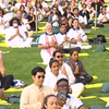 A large numbers of participants take part in the Yoga Day event at the United Nations Headquarters in New York. The event is being led by Prime Minister Narendra Modi.
