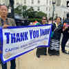 Members of the Tibetan community seen outside the US Capitol where Prime Minister Modi will address a joint sitting of the US Congress shortly.