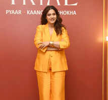 Kajol exudes boss lady vibes in an orange pantsuit at the promotion of The Trial