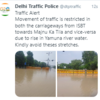 Movement of traffic is restricted in both the carriageways from ISBT towards Majnu Ka Tila and vice-versa due to rise in Yamuna river water. Kindly avoid these stretches: Delhi Traffic Police