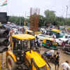 Heavy traffic jam at Gandhi Nagar Yamuna Pusta road towards Old Loha bridge in east Delhi.
