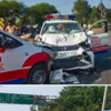 Police vehicles damaged