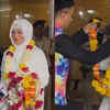 Article image for: Rakhi Sawant returns from Mecca after performing <i class="tbold">umrah</i>, refuses male fan to garland her; requests paps 'Rakhi nahi Fatima bolo' - Watch video
