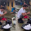 Washing clothes on street