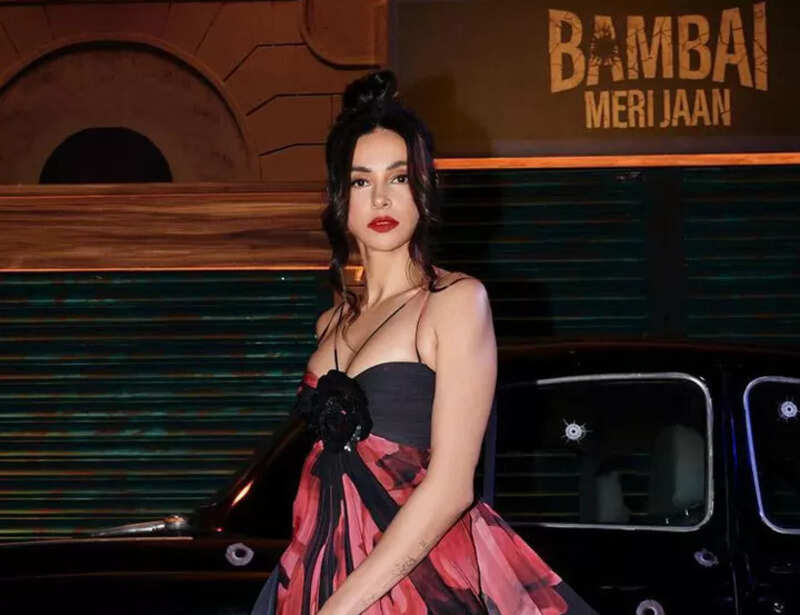 Shibani Dandekar effortlessly captures attention in red and black Gauri and Nainika gown