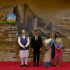 President Murmu, PM Modi receive UK PM Rishi Sunak and his wife Akshata Murthy at Bharat Mandapam in Delhi for the G20 dinner