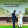 PM Narendra Modi receives G20 leaders at Rajghat where they will pay tributes to Mahatma Gandhi.
