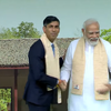United Kingdom Prime Minister Rishi Sunak arrives at Delhi's Rajghat to pay homage to Mahatma Gandhi and lay a wreath.