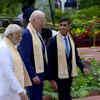 Prime Minister Narendra Modi, US President Joe Biden, UK PM Rishi Sunak at Delhi's Rajghat after paying homage to Mahatma Gandhi.