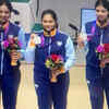 Shooting: Ramita, Mehuli Ghosh, Ashi Chouksey with their silver medals in Women's 10m Air Rifle Team event