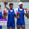 India's Satnam Singh, Parminder Singh, Jakar Khan, Sukhmeet Singh with their bronze medals