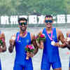 Bronze medal winning Indian team rowers Ashish, Punit Kumar, Jaswinder Singh and Bheem Singh. (PTI Photo)