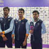 India's Team Gold Medallists at the mixed zone