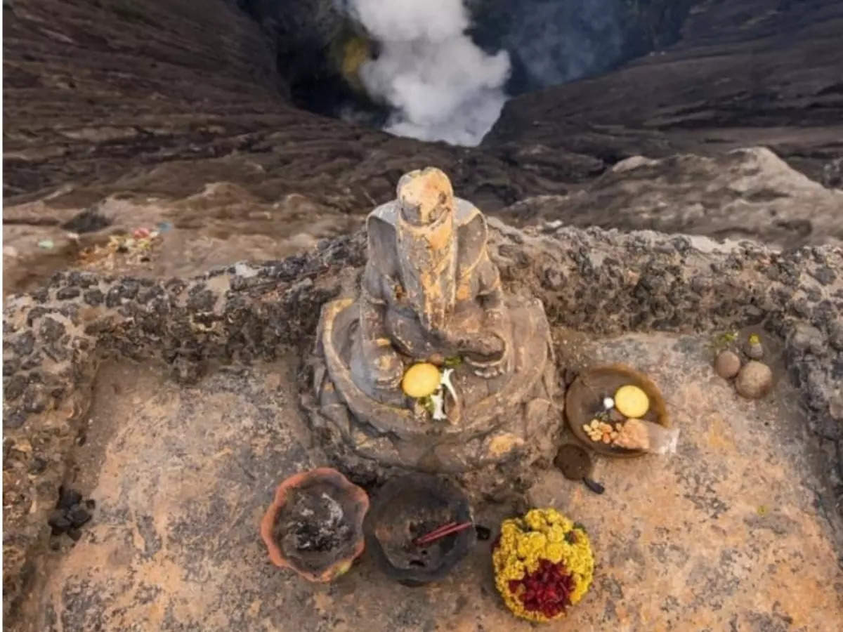 This 700-year-old Ganesha statue sits on the edge of a volcano