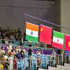PROUD MOMENT! The ultimate high in sports for any athlete. Indian flag being raised during the presentation ceremony of the Women's 60 kg Wushu event after India's Naorem Roshibina Devi won the silver medal