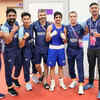 BOXING: Preeti with coaching staff after entering the semifinals