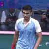 India's Abhay Singh wins the first match in the third game against Pakistan in men's team squash final