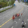 Athletes compete in the men's marathon final athletics event