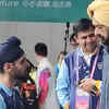 Harinder Pal Singh talks to OCA acting president Randhir Singh after winning the gold medal