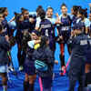 India women hockey players celebrate after winning the bronze medal. (Reuters Photo)