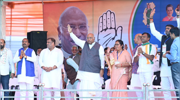 Mallikarjun Kharge addressed a rally in Baikunthpur, Chhattisgarh.