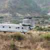 Chinook helicopter present at Chinyalisaur airstrip to airlift the workers after their rescue from Silkyara tunnel.