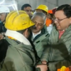 Uttarakhand CM Pushkar Singh Dhami and Union minister General VK Singh meet the workers who have been rescued from the Silkyara tunnel.