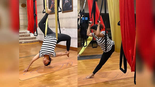 Doing aerial yoga