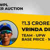 Uncapped batter Vrinda Dinesh (base price 10 lakh) sold to UP Warriorz for 1.30 crore