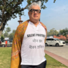 Derek O'Brien protest outside Parliament after being suspended from the house for the rest of the session.