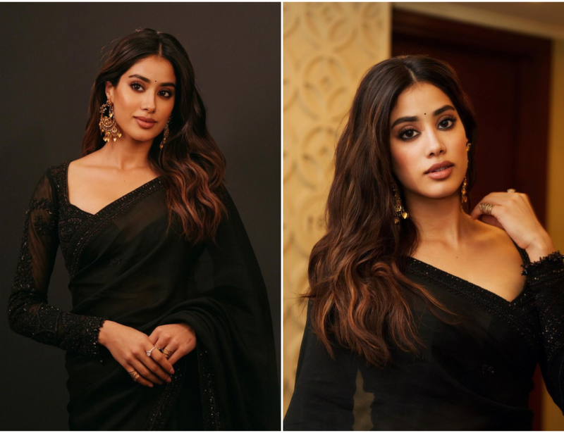 Janhvi Kapoor redefines modern wedding guest style in black saree, see pictures