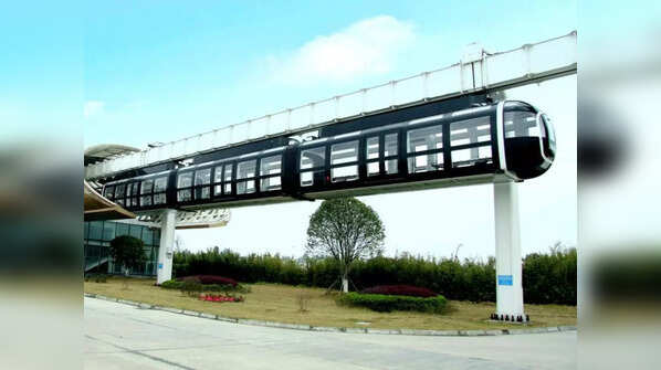 The glass floor hanging train