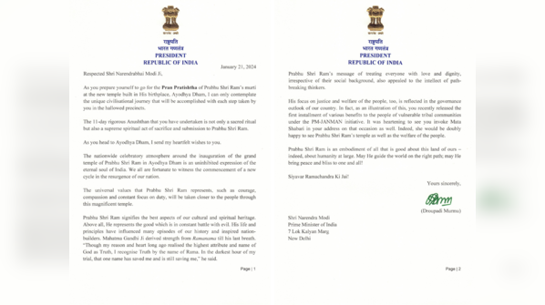 President Murmu's letter to PM Modi