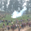 Amid multiple rounds of tear gas fired by police, protesting farmers disperse and enter farmland at Shambhu on the Punjab-Haryana border.