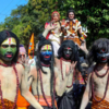 Artists dress as Lord Shiva and Goddess Parvati