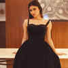 open lace back dress Vintage Women's Black Print Dress / Gothic Ladies Medieval Gown with Short Sleeve main image 1