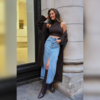 Long denim skirt