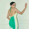 green emerald velvet dress SILK TWIST DRESS EMERALD/COBALT main image 1