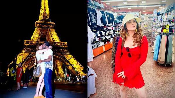 Posing by the Eiffel Tower