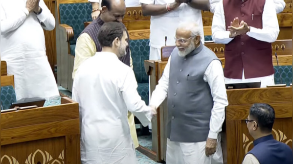 Rare Rahul-Modi handshake post Lok Sabha elections