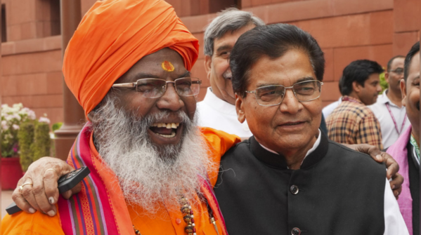 BJP Sakshi Maharaj with SP leader Ram Gopal Yadav