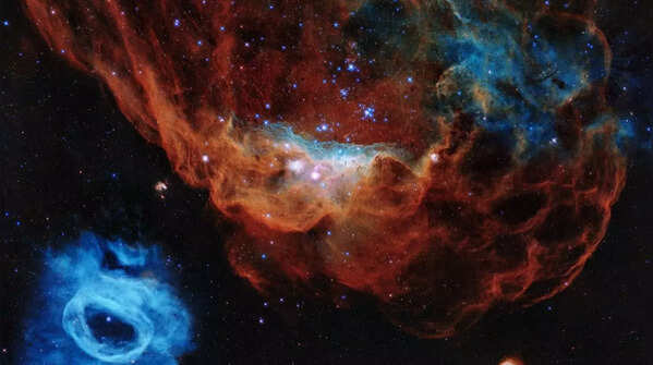 Giant red nebula and its smaller blue neighbor