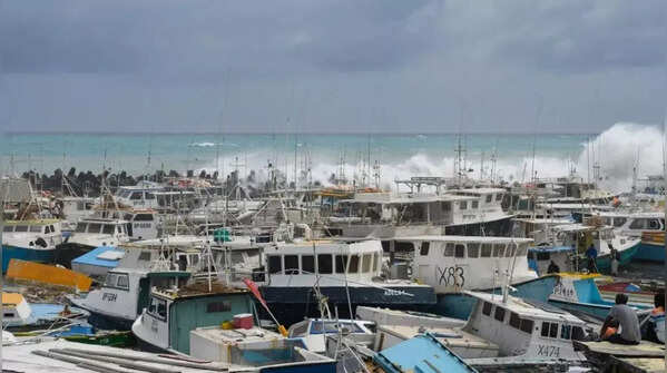 Fishing boats piled up at shore