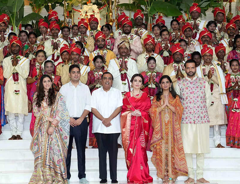 Ambani family kicks off Anant and Radhika’s wedding celebrations with mass wedding for underprivileged couples