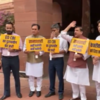 Budget 2024 Live: Ahead of session, AAP MPs including Raghav Chadha protest at Parliament against the alleged misuse of central agencies