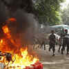 Protesters burn public property
